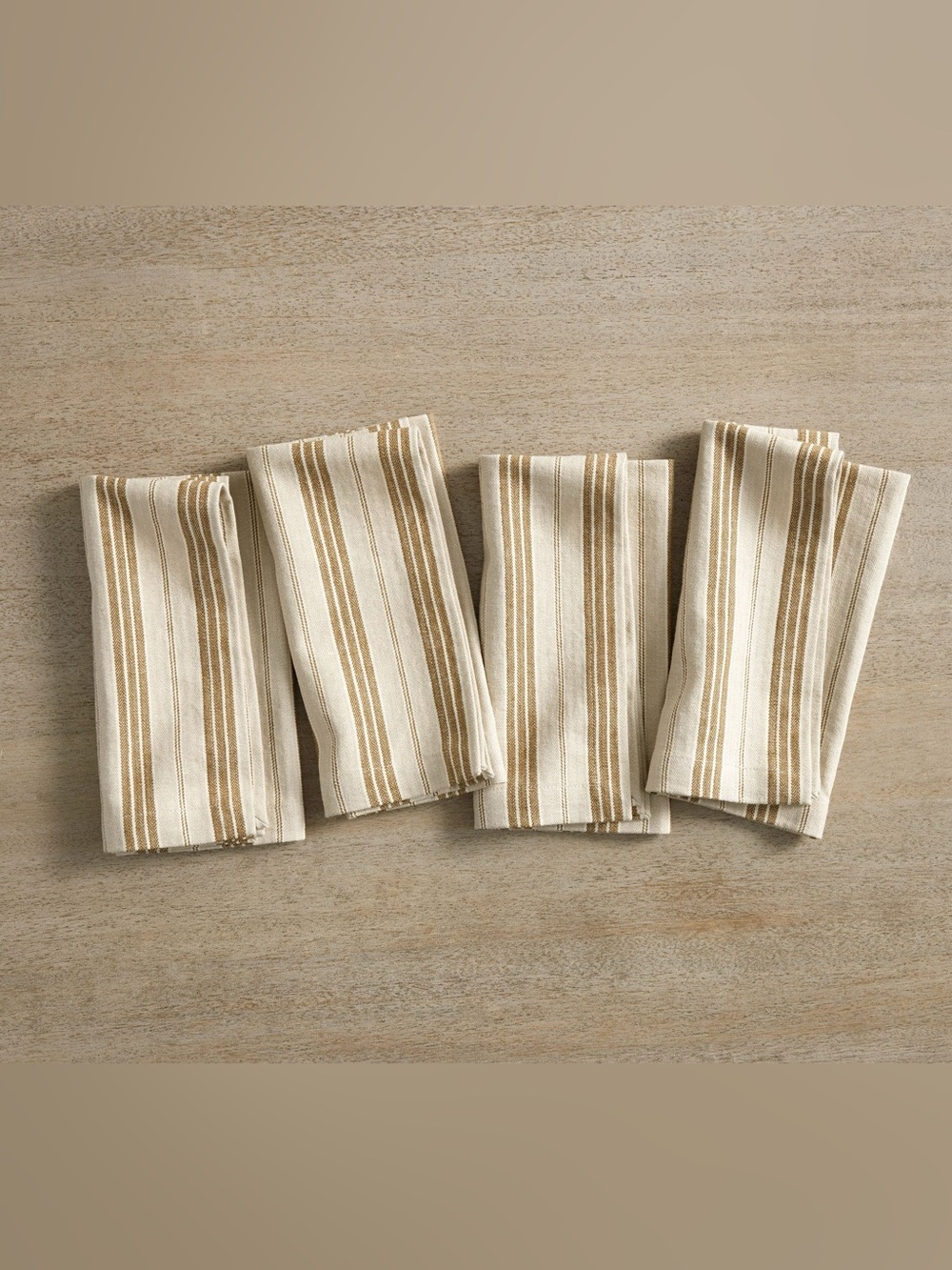 4 Pottery Barn Colette Stripe Tan Cotton Linen Table Napkins 20" Square NWT